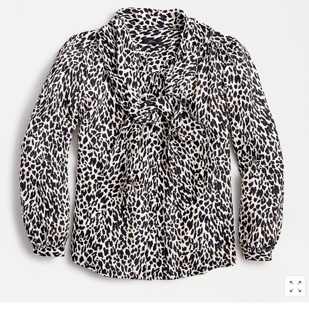 J Crew Silk Tie-Neck Leopard Blouse